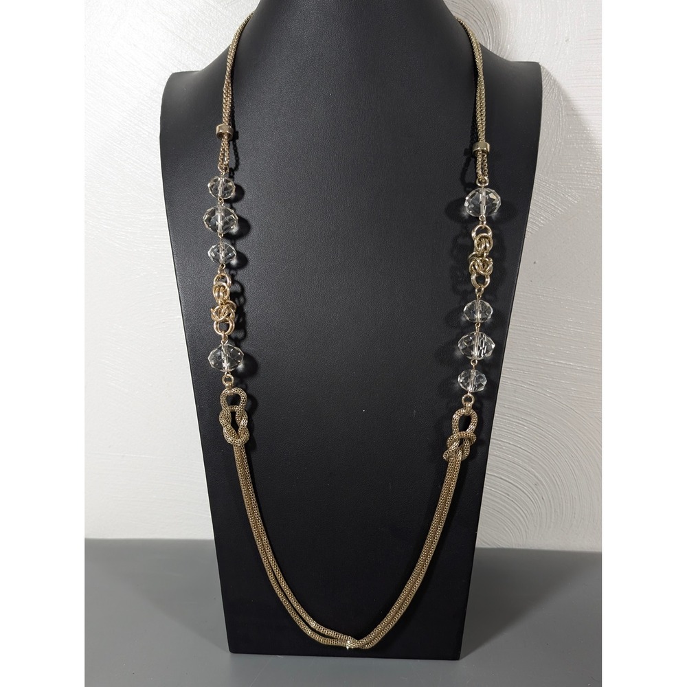 Talbots Gold Tone Crystal Knot Station Necklaceโ 36 in Long Quiet Luxury